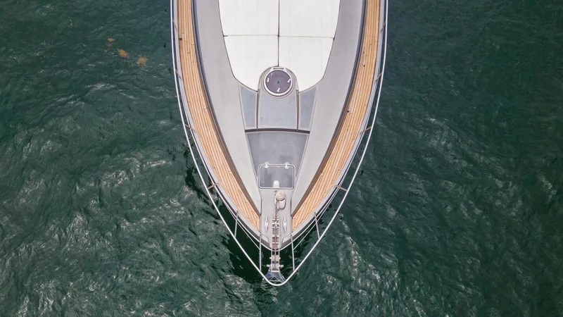 Wind Yacht Photos Pics Aerial view of 2009 Pershing 64 yacht on water.