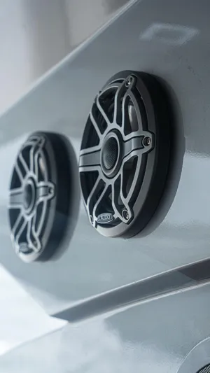 Wind Yacht Photos Pics Close-up of marine speakers on a 2009 Pershing 64 yacht.