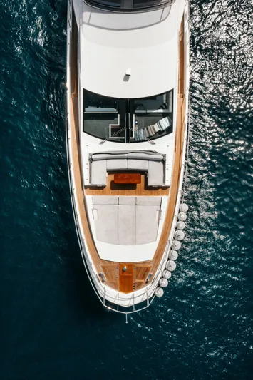  Yacht Photos Pics Aerial view of 2014 Azimut 80 yacht on blue ocean water.