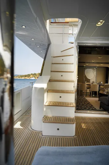  Yacht Photos Pics Staircase on 2014 Azimut 80 yacht, leading to upper deck with ocean view.