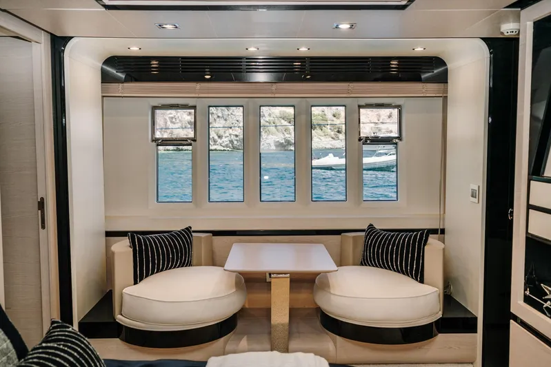  Yacht Photos Pics Luxurious interior of 2014 Azimut 80 yacht with ocean view windows.