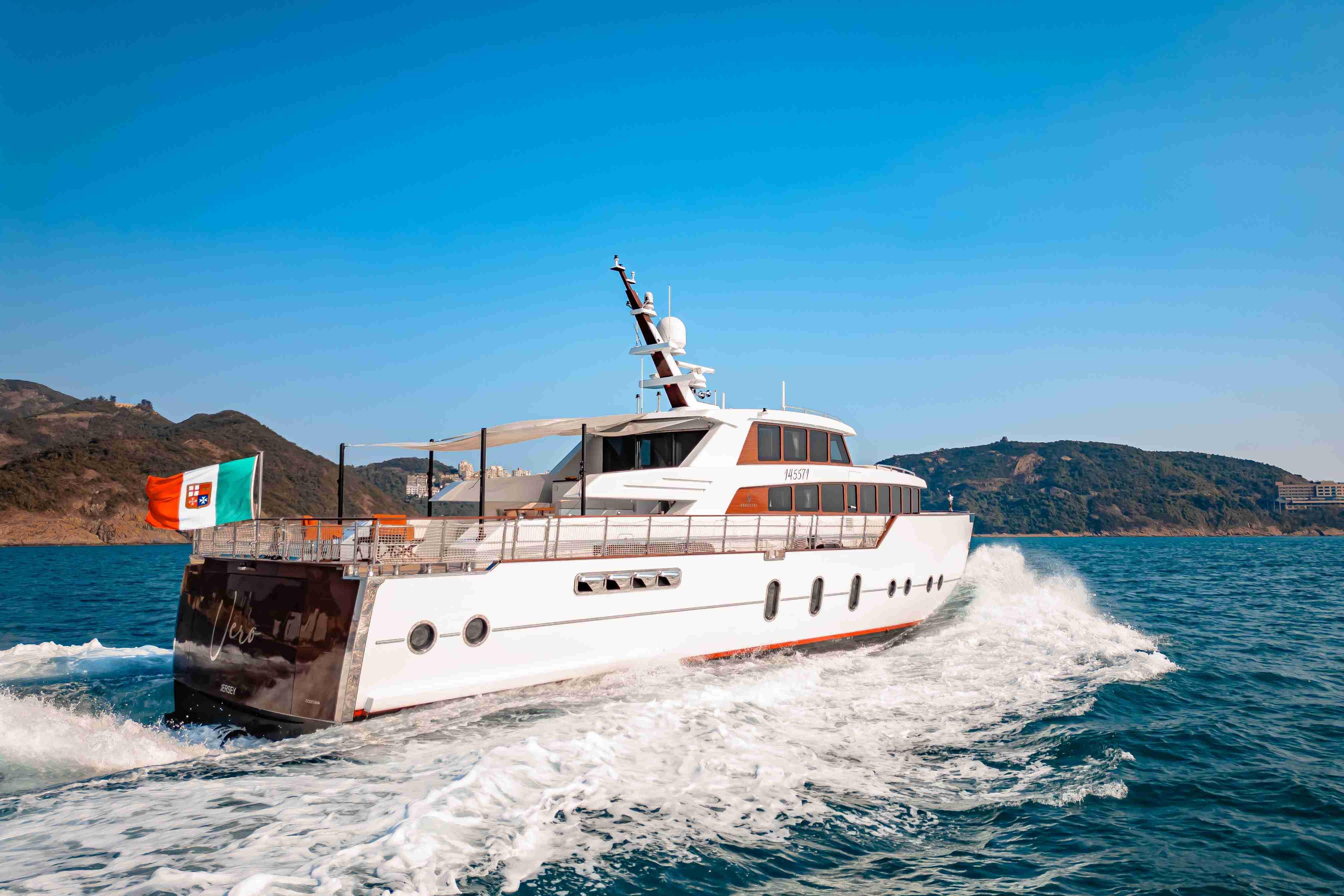 Luxurious 2024 Codecasa F242 yacht cruising in scenic coastal waters.