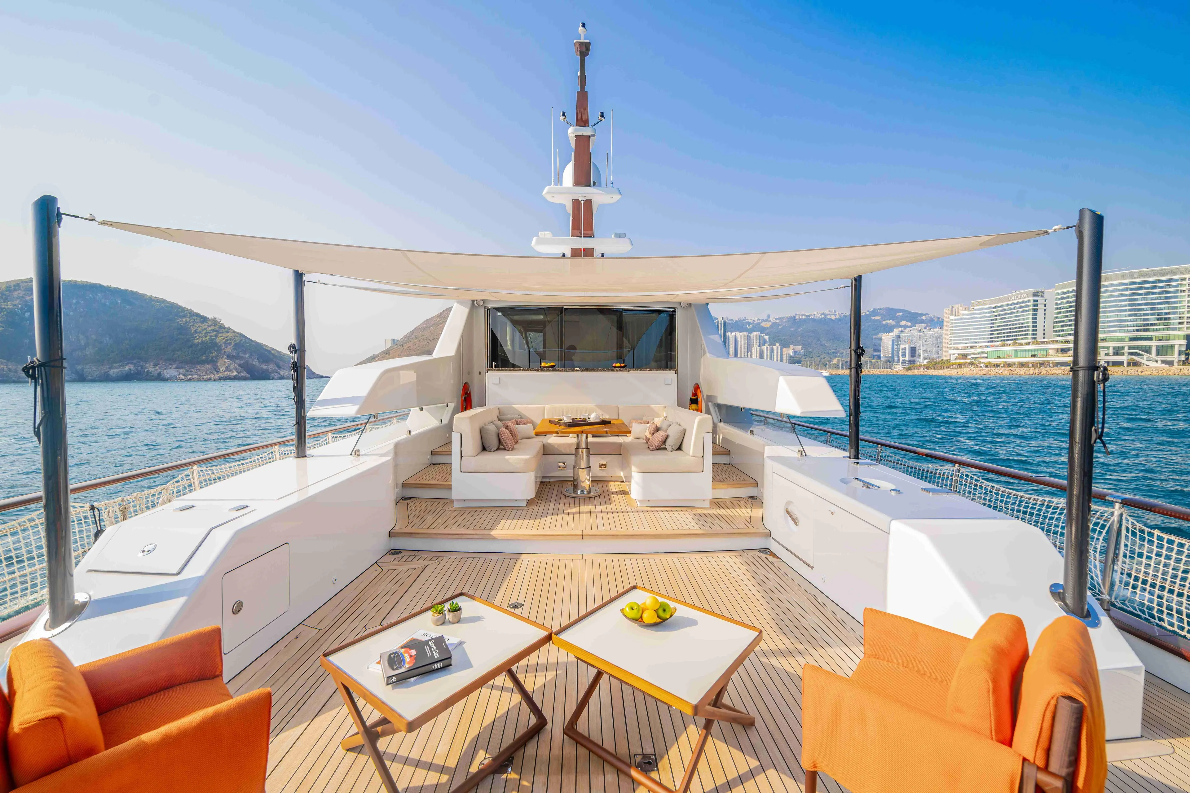 Luxurious 2024 Codecasa F242 yacht deck with elegant seating and ocean view.