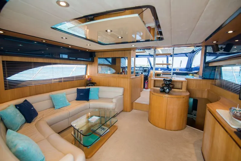  Yacht Photos Pics Luxurious interior of 2000 Riva 70 Dolcevita yacht with elegant seating and modern design.