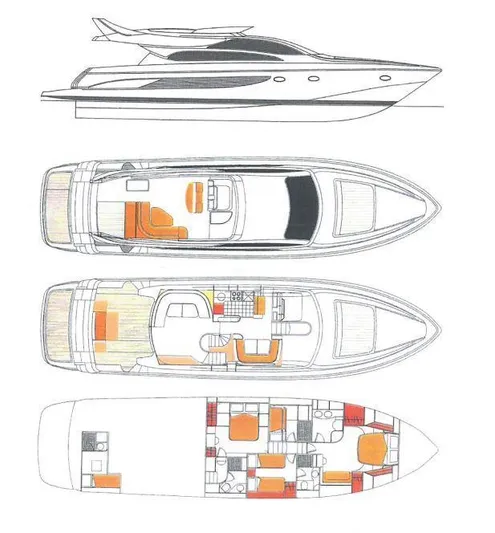 Yacht Photos Pics Riva 70 Dolcevita 2000 yacht blueprint with detailed interior and exterior layout.