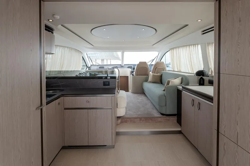 II Zoes Yacht Photos Pics Luxurious interior of 2023 Azimut Fly 53 yacht with modern design and elegant furnishings.