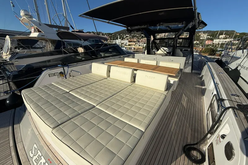 Seoi Yacht Photos Pics 2024 Pardo Yachts P43 luxury yacht with spacious deck and elegant seating area.