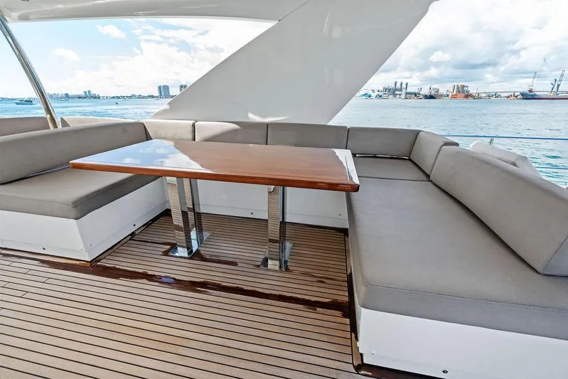 Elevation Yacht Photos Pics Luxurious seating area on 2016 Prestige 750 yacht with ocean view.