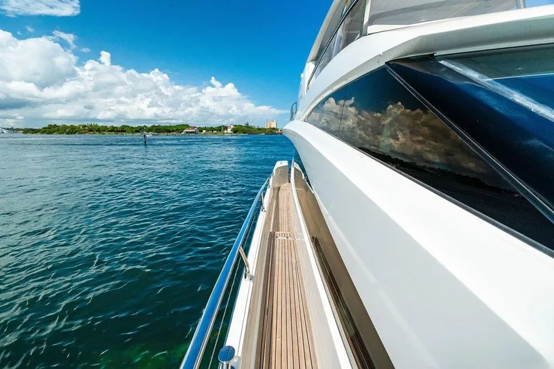 Elevation Yacht Photos Pics Luxury yacht Prestige 750 cruising on clear blue waters, 2016 model.