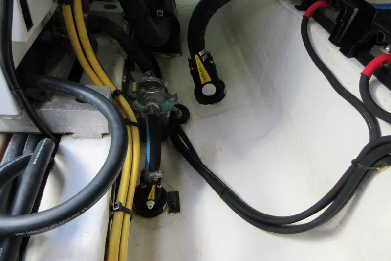 Swell Yacht Photos Pics Engine compartment of 2020 Back Cove 34O with cables and connectors.