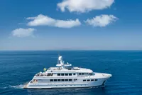 Luxurious 2004 R.B Dereli yacht cruising on a clear blue ocean under a bright sky.