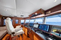 Luxurious yacht cockpit with advanced navigation systems, R.B Dereli 2004 model, ocean view.