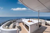 Luxurious yacht deck with seating, table, and ocean view; R.B Dereli 2004 model.