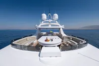 Luxurious R.B Dereli 2004 yacht deck with seating, ocean view, and clear blue sky.
