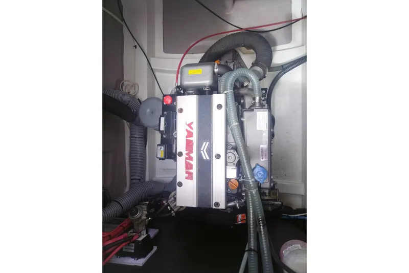 Mirabella Yacht Photos Pics Yanmar engine in 2022 Bali 4.2 boat, showcasing detailed mechanical components.