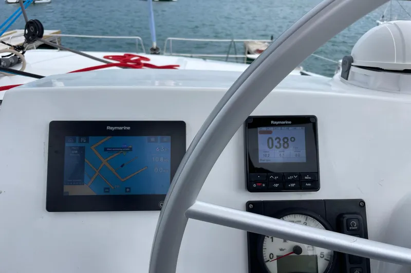 Mirabella Yacht Photos Pics Bali 4.2 yacht cockpit with Raymarine navigation displays, 2022 model.