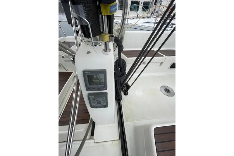 New Journey Yacht Photos Pics Cockpit of 2005 Dufour 40 Performance sailboat with navigation instruments.