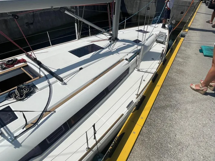  Yacht Photos Pics 2011 Jeanneau Sun Odyssey 439 sailboat docked, viewed from above.