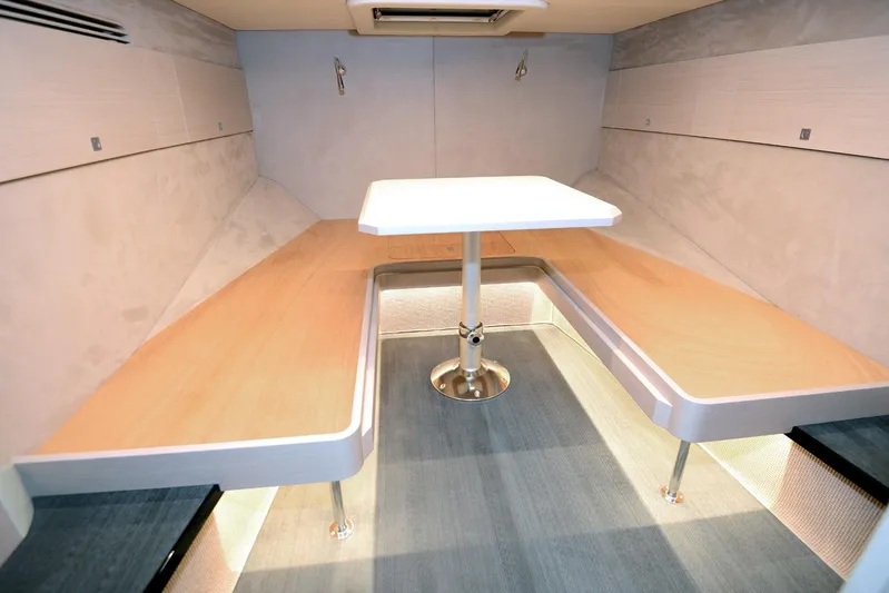 Windy Sr52 Yacht Photos Pics Interior of 2021 Windy SR52 yacht with modern seating and table arrangement.