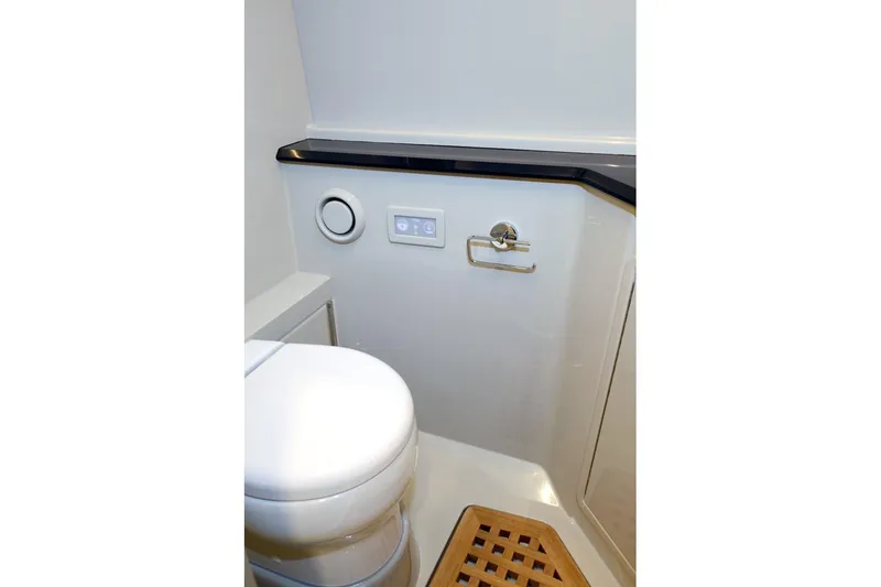 Windy Sr52 Yacht Photos Pics Luxury bathroom interior of 2021 Windy SR52 yacht, featuring modern fixtures and sleek design.