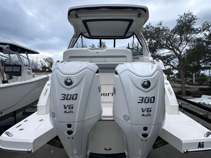 Sojourner Yacht Photos Pics 2024 Regal 33 XO boat with twin Yamaha 300 V6 outboard engines.