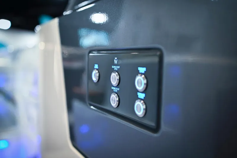  Yacht Photos Pics Control panel on 2024 Wiszniewski Yachts W43, featuring illuminated buttons and sleek design.