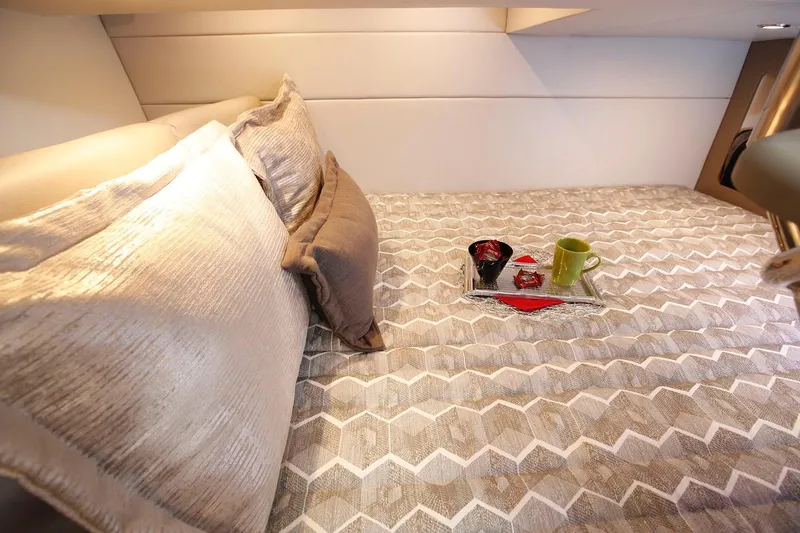  Yacht Photos Pics Manufacturer Provided Image: Luxurious cabin interior of 2026 Formula 350 Crossover Bowrider I/O with cozy bedding.