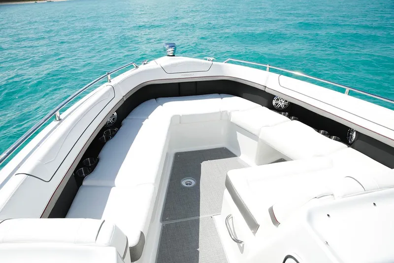  Yacht Photos Pics Manufacturer Provided Image: 2026 Formula 350 Crossover Bowrider I/O on turquoise water, featuring spacious seating.