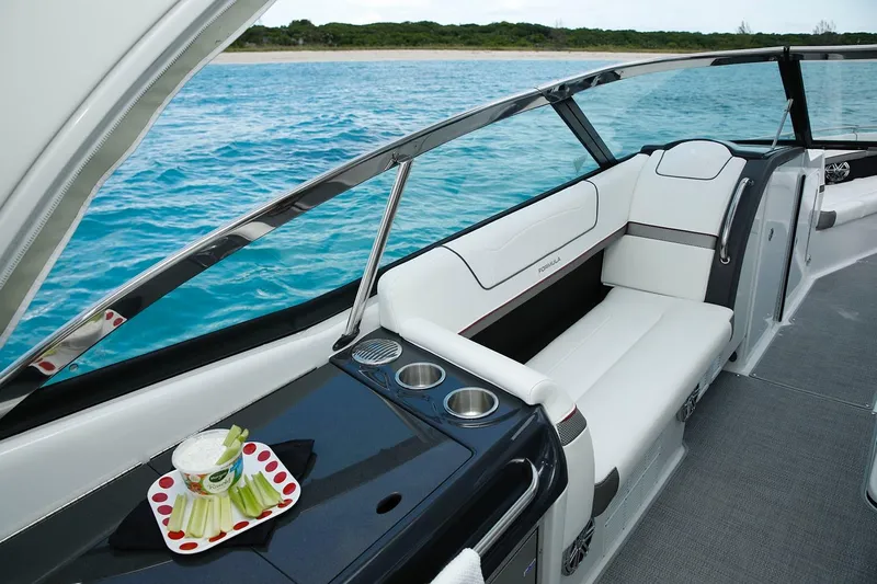  Yacht Photos Pics Manufacturer Provided Image: 2026 Formula 350 Crossover Bowrider I/O interior with seating and ocean view.