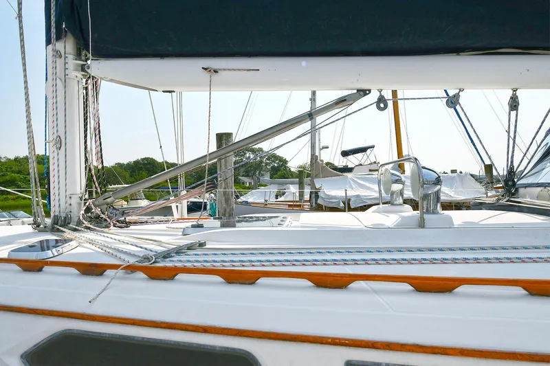 The Verdict III Yacht Photos Pics Sailboat deck of 2002 Sabre 452 with rigging and winches.