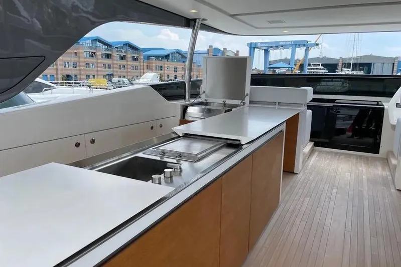 Yacht Photos Pics Luxurious 2019 Sanlorenzo SL106 yacht with sleek outdoor kitchen and modern design.