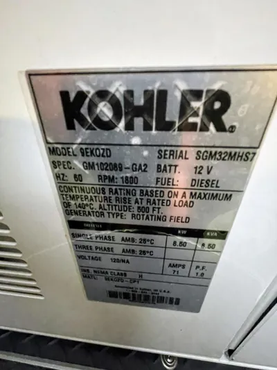 Nauti Dog II Yacht Photos Pics Kohler generator label on a 2021 Formula 40 PC boat.