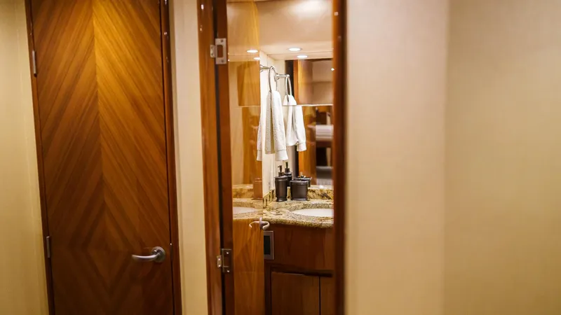 Benedetta Yacht Photos Pics Luxurious bathroom interior on 2012 Viking 70 Enclosed Bridge yacht.