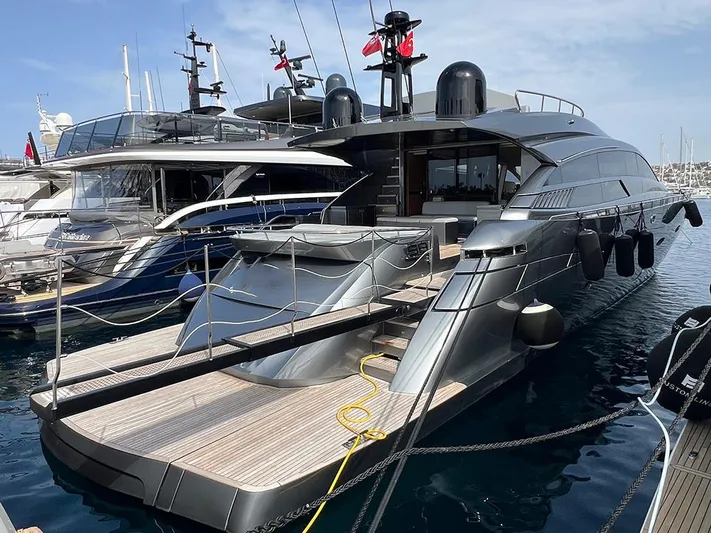  Yacht Photos Pics Luxury 2012 Pershing 92 yacht docked at marina, sleek design and modern features.