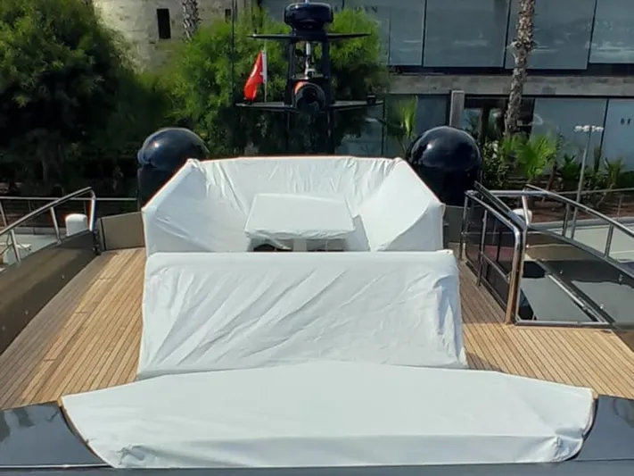  Yacht Photos Pics Luxury Pershing 92 yacht deck with covered seating, 2012 model.