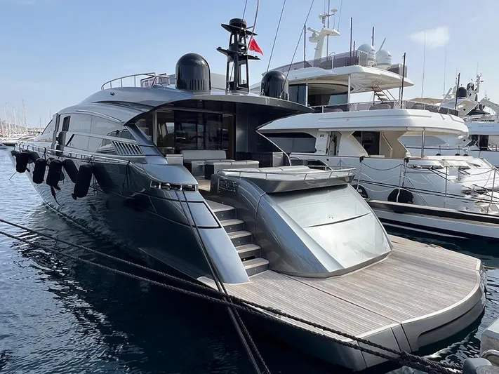  Yacht Photos Pics Luxury 2012 Pershing 92 yacht docked at marina, sleek design, modern amenities.