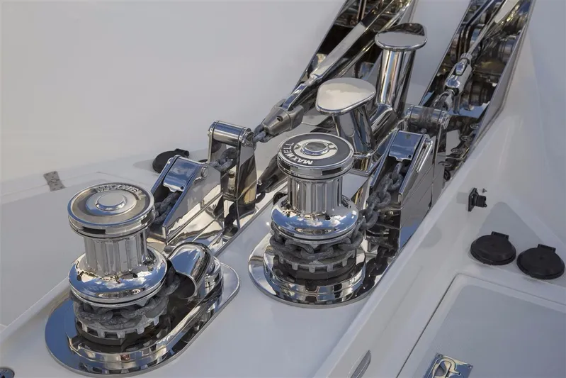 Insignia Yacht Photos Pics Chrome winches on 2017 Outer Reef Yachts 860 Deluxbridge Motoryacht deck.