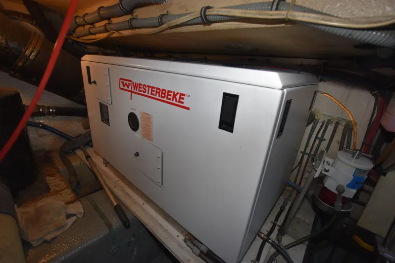 Russell Hatt Yacht Photos Pics Westerbeke generator in 1988 Hatteras 48 Convertible engine room.