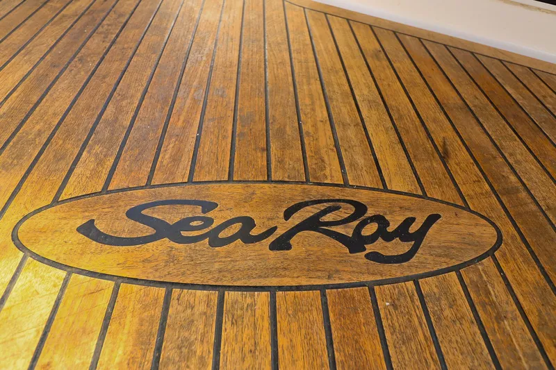 St Babyn Yacht Photos Pics Teak deck with Sea Ray logo on 2012 Sundancer 310 boat.