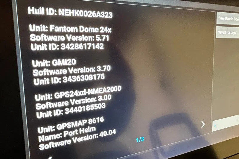 Esc Key Yacht Photos Pics Display screen showing software versions and unit IDs