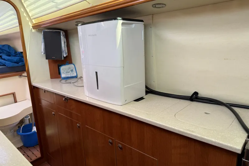 Sirenia Yacht Photos Pics Interior of 2014 Gemini Legacy 35 boat with countertop and appliances.