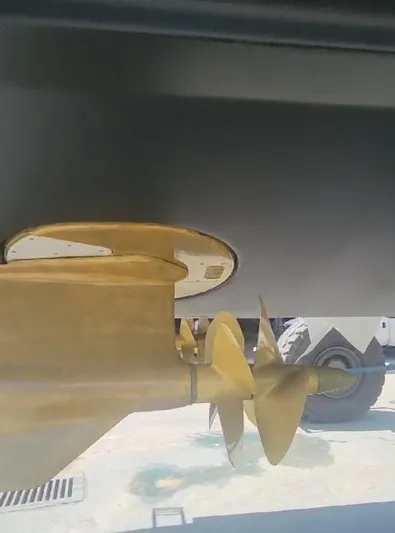 Aura Yacht Photos Pics Propeller of 2018 Prestige 520 yacht, showcasing its sleek design and engineering.