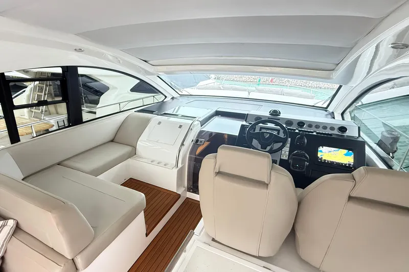 2024 Fairline Targa 50 Open @ Cancun Yacht Photos Pics Interior of 2024 Fairline Targa 50 Open yacht with modern helm and seating.
