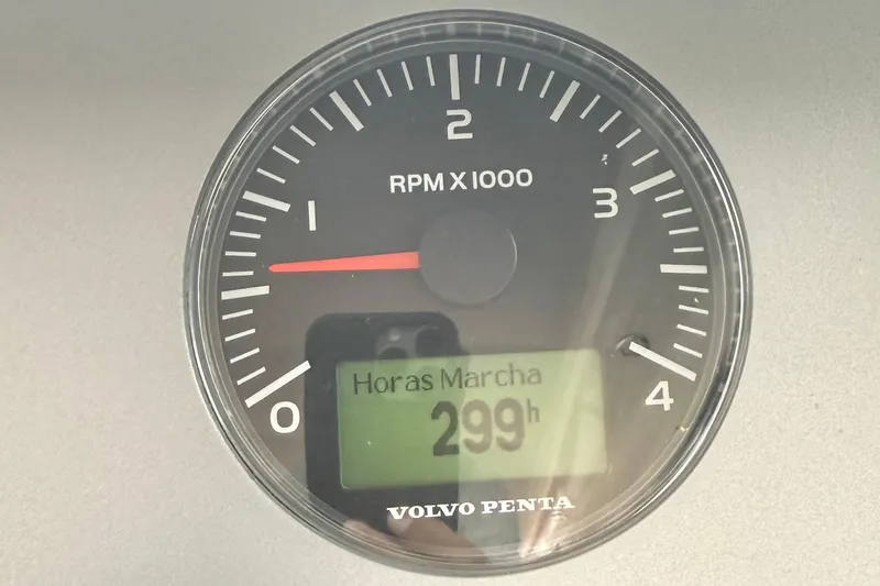 2024 Fairline Targa 50 Open @ Cancun Yacht Photos Pics Volvo Penta tachometer displaying 299 hours on Fairline Targa 50 Open, 2024 model.