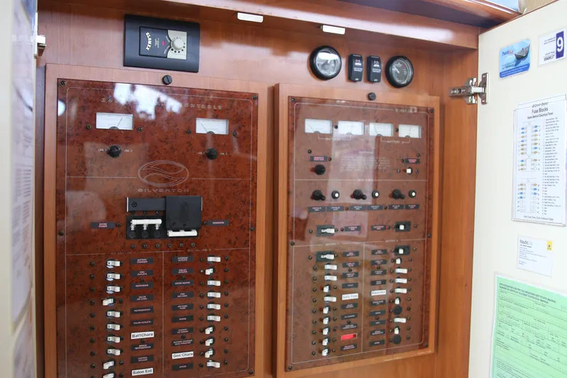  Yacht Photos Pics Electrical control panel of 2008 Silverton 38 Sport Bridge yacht.