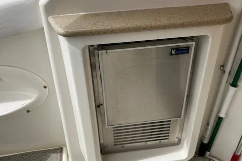  Yacht Photos Pics 2008 Silverton 38 Sport Bridge boat interior with built-in stainless steel appliance.