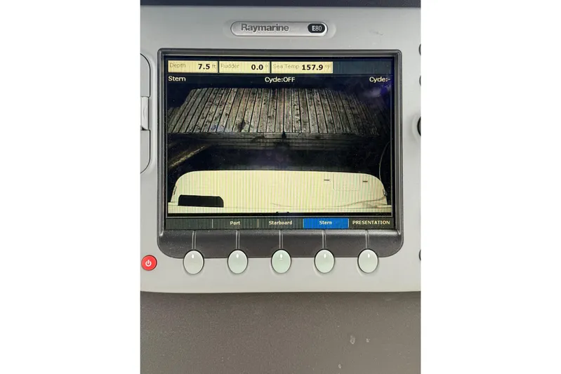  Yacht Photos Pics Raymarine E80 display on 2008 Silverton 38 Sport Bridge showing depth and temperature.