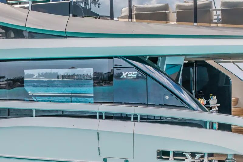 Gemini Yacht Photos Pics 2023 Princess X95 luxury yacht with sleek design and modern amenities.