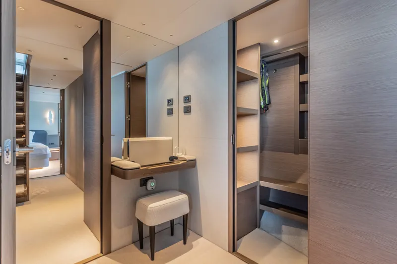 Gemini Yacht Photos Pics Luxurious interior of 2023 Princess X95 yacht featuring modern design and elegant furnishings.