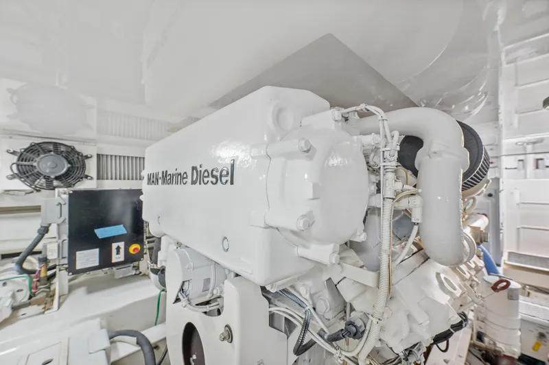  Yacht Photos Pics Engine room of 2008 Viking Convertible with MAN Marine Diesel engine.